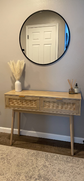 39" Console Table, Oak Grain Sofa Table with Wood Frame & 2 Bamboo  Drawers For Entryway