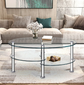 Tempered Glass Oval Side Coffee Table Shelf Chrome Base Living Room Clear