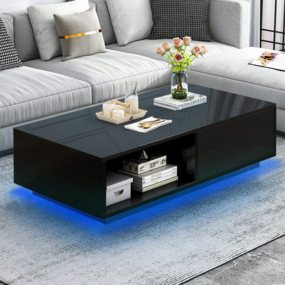 High Gloss Coffee Table w/ 16 Color LED Light and  Storage Drawer